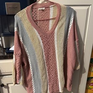 Easel V-Neck Sweater in Pink, Gray, and Cream